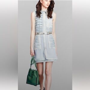 3:1 Phillip Lim Light Wash Denim Mini Dress with Sheer Mesh panels & Fringe sz 6